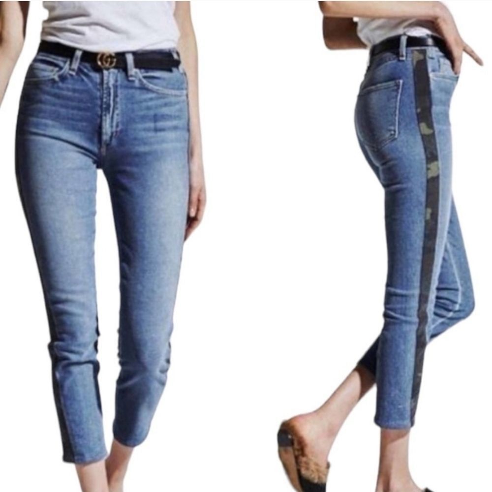 McGuire Denim Ibiza Crop Jeans Camo Side Stripe High Rise Size 28 Stretch